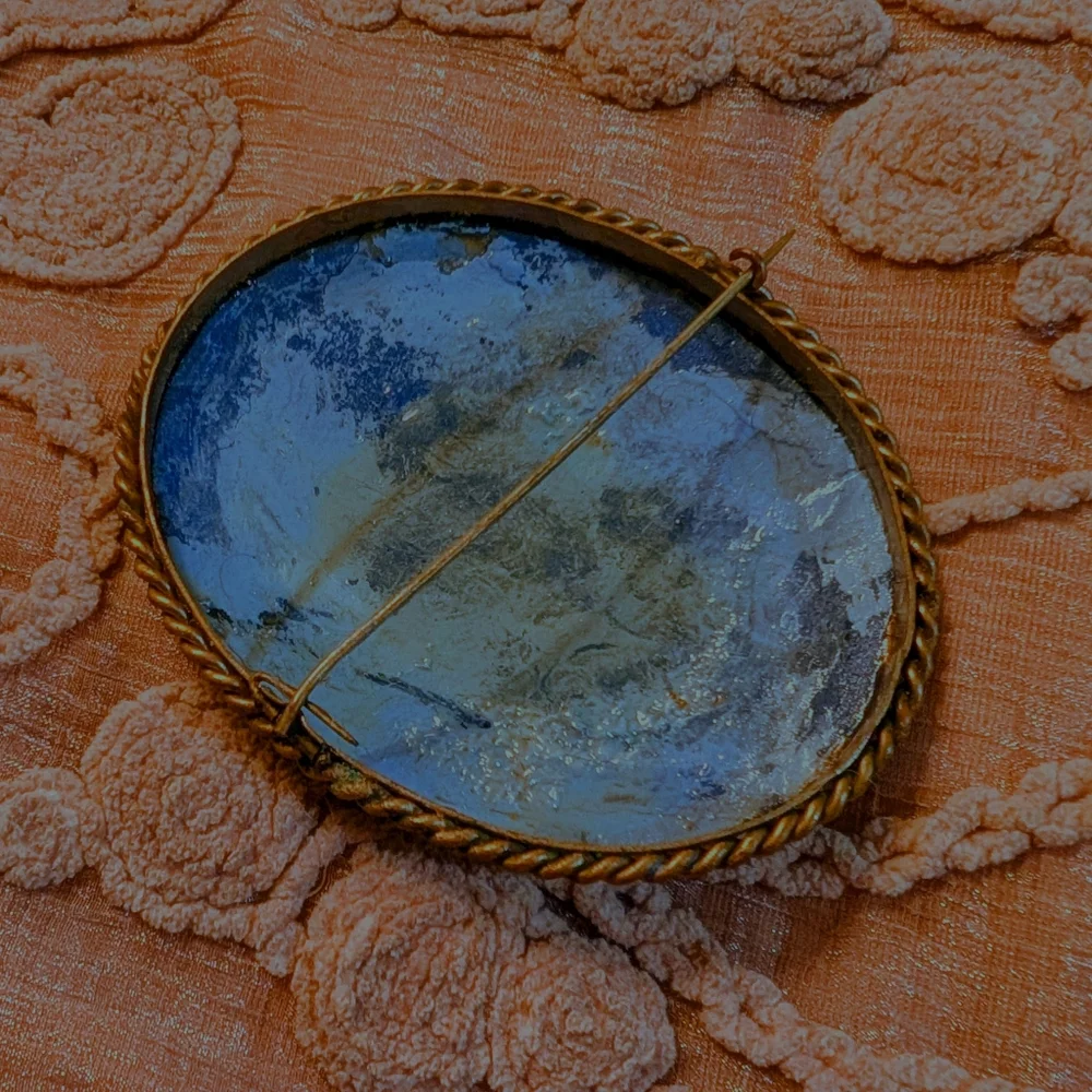 Large 1850s Antique Convex Glass Hand Painted Brooch